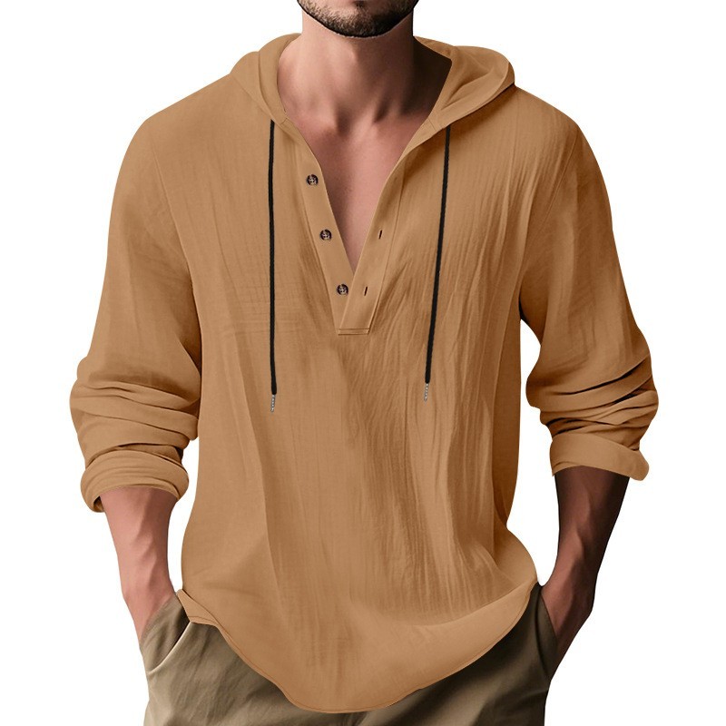 Mens Cotton Linen Hoodie Shirt Casual Long Sleeve Beach Pullover Summer Top