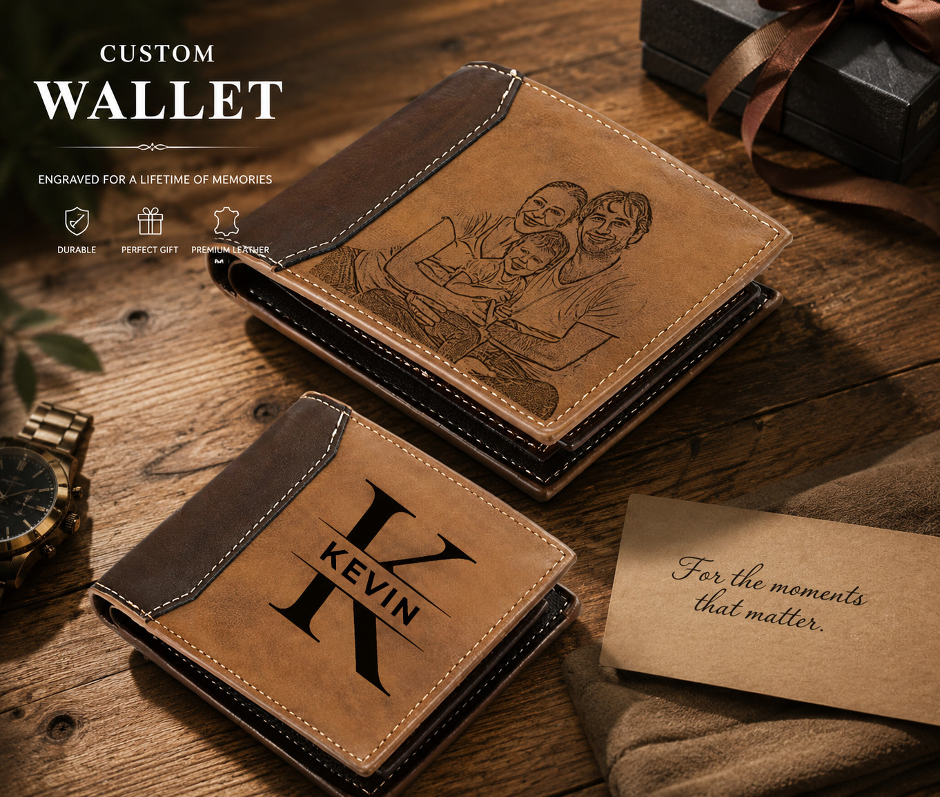 Custom Wallet For Dad With Kids Names, Day Gift, Customized Wallet