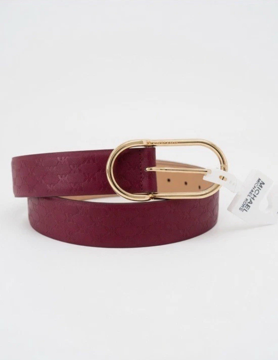 MICHAEL Michael Kors Burgundy Logo Women’s Fashion Belt XL Gold Buckle