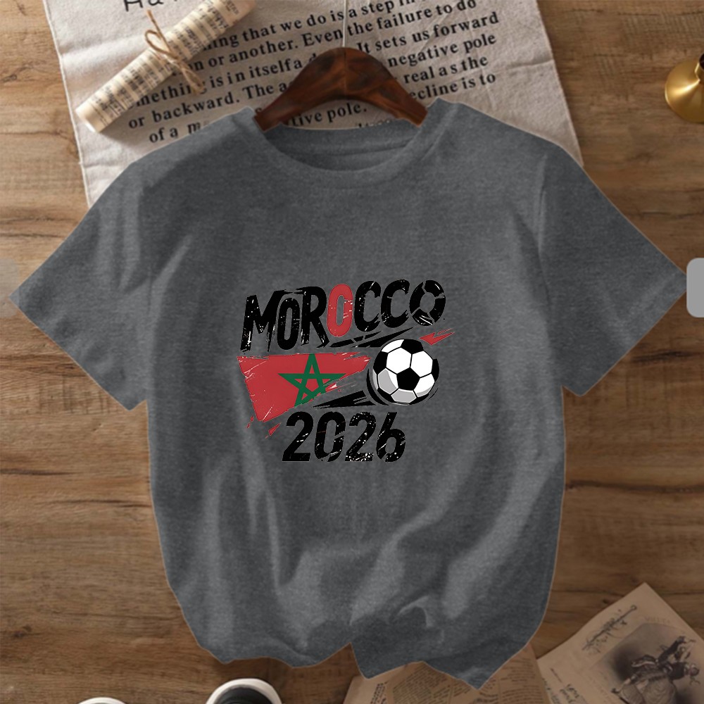 Morocco 2026 Flag Soccer Graphic Women’s Casual Sports Fan T-shirt Top