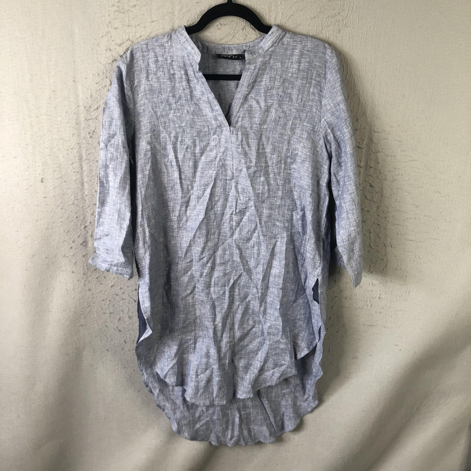 Linen Top Womens S Blue V Neck High Low Hem Summer Beach Tunic Minimalist
