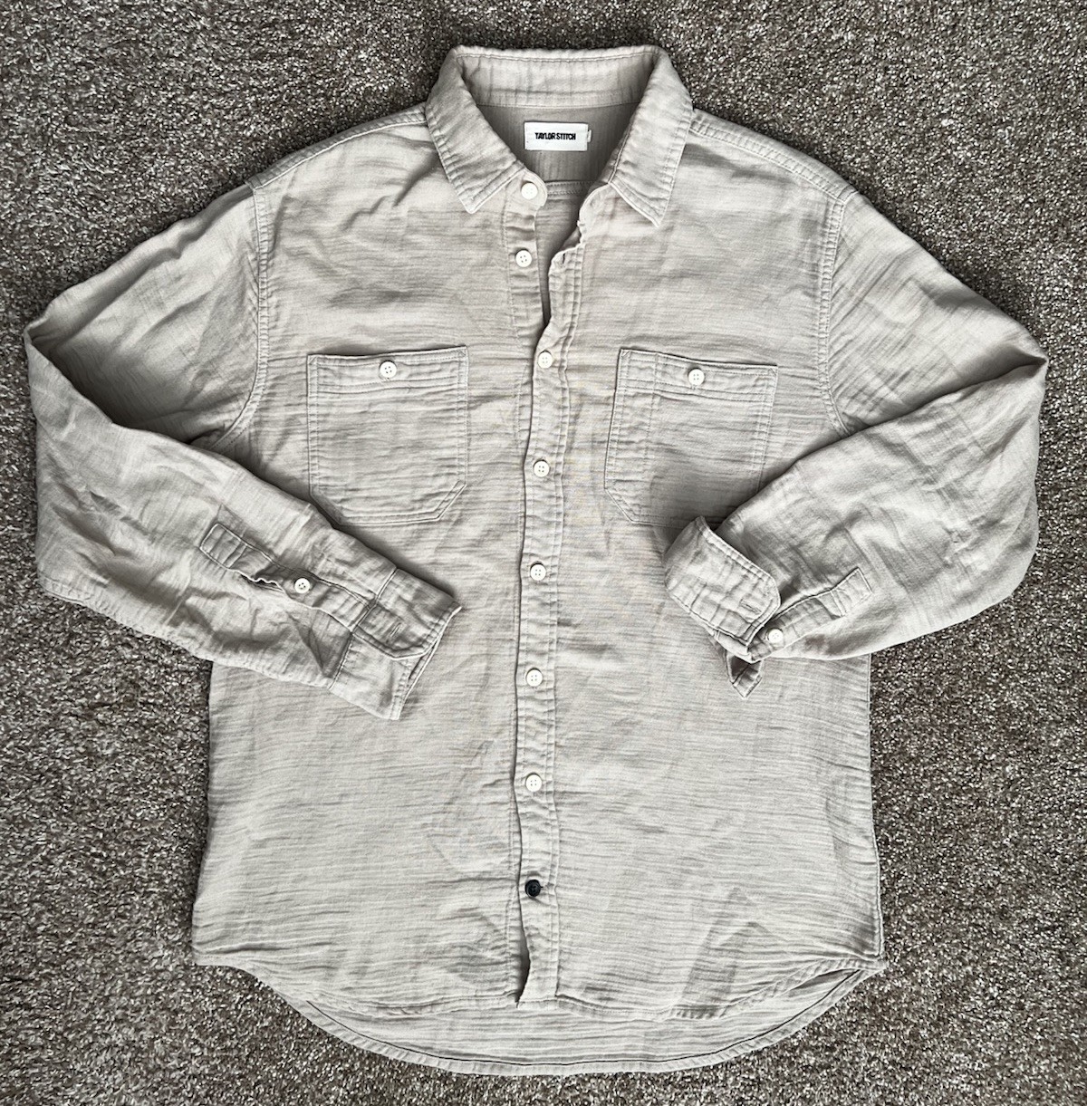 Taylor Stitch Utility Shirt Men 42 Stone Double Textured Organic Cotton Workwear