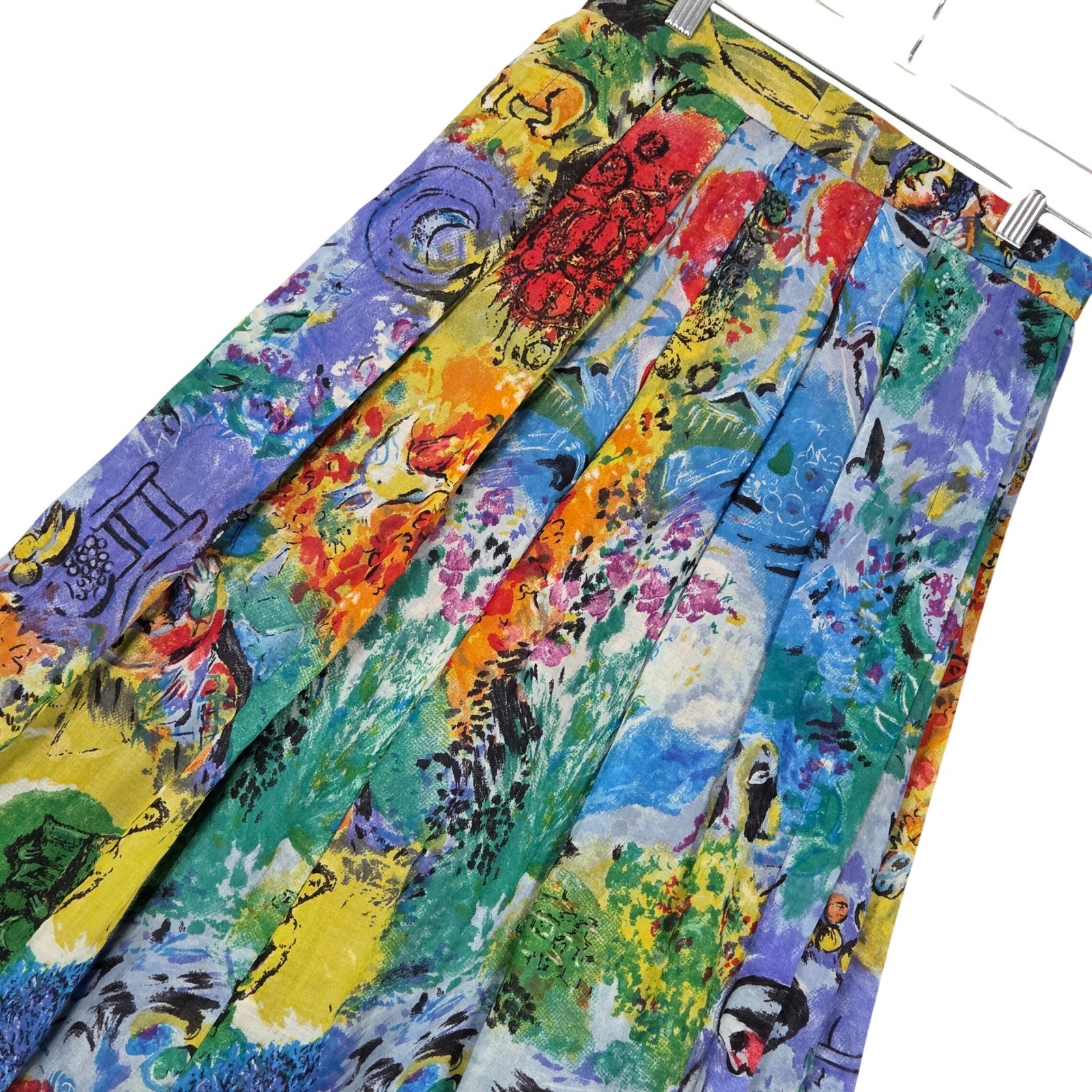 Vtg Geiger Women 6 Pleated Wool Blend Midi Skirt Abstract Art Faces Multicolor