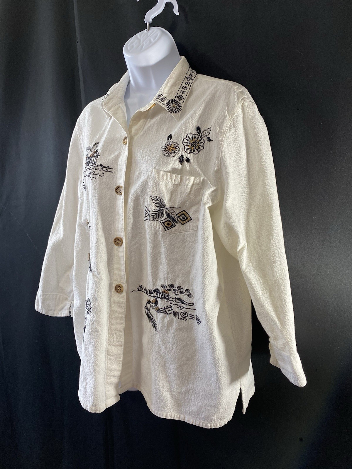 Graff by UM Company Shirt Women’s Size Large Embroidered Beads Tropical Vacation