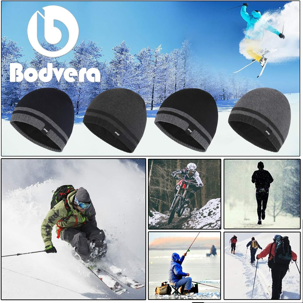 Mens Winter Beanie Hat Warm Knit Cuffed Plain Toboggan Ski Skull Cap (3 Patterns