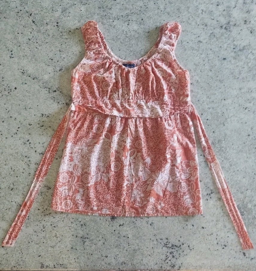 SONOMA LIFE + STYLE Orange White Floral 100% Cotton Woven Peplum Tie Top Small