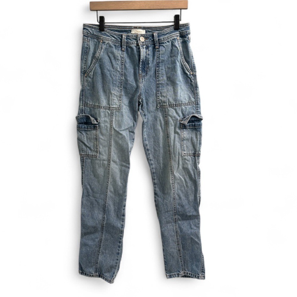 Natural Reflections Medium Wash Straight Leg Cargo Jeans- Size 8