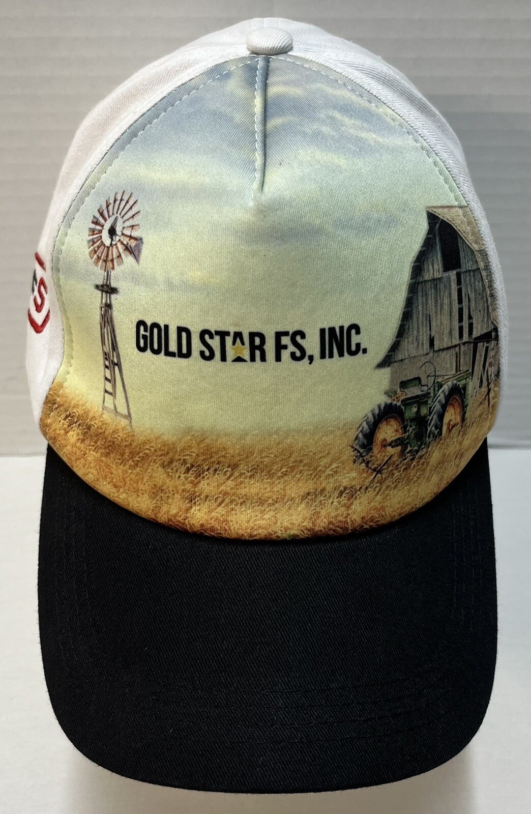 GOLD STAR FS Seed Corn Adjustable Ball Cap Hat Windmill Tractor Barn Farmer EUC