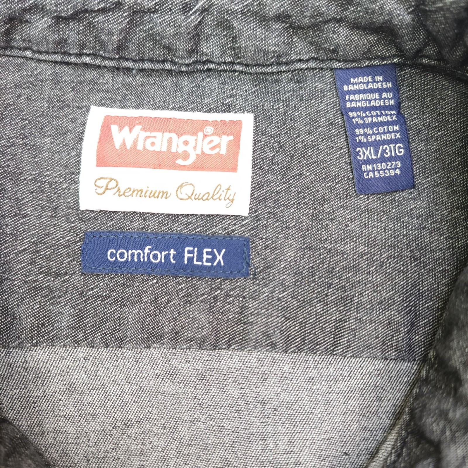 Wrangler Comfort Flex Button-Up Shirt 3XL Dark Gray 99% Cotton 1% Spandex