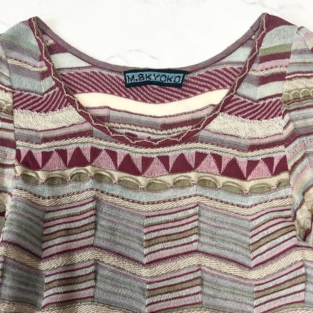 M.&KYOKO Multicolor Jacquard Knit Knee Dress Striped Floral Geometric Auth