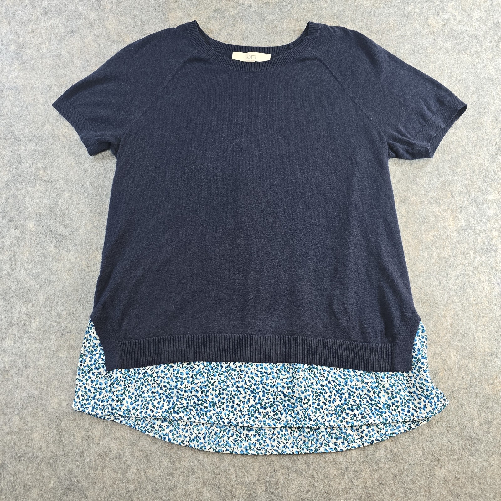 LOFT by Ann Taylor Navy Blue Short Sleeve Light Sweater Size Small Double Layer