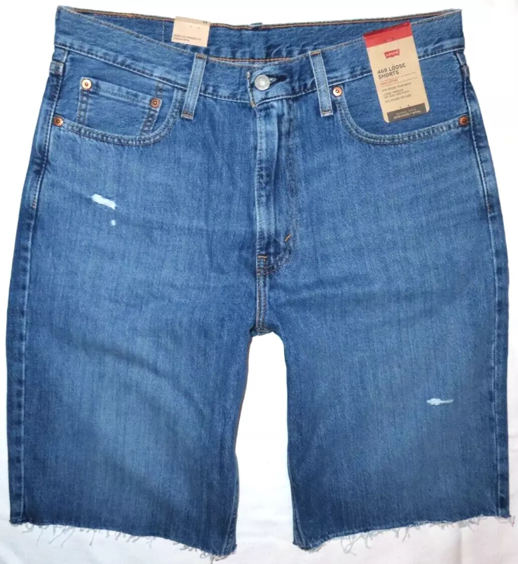 Levi’s 469 Loose Fit Factory Cut-Off Jean Shorts with Holes Medium/Blue NWT