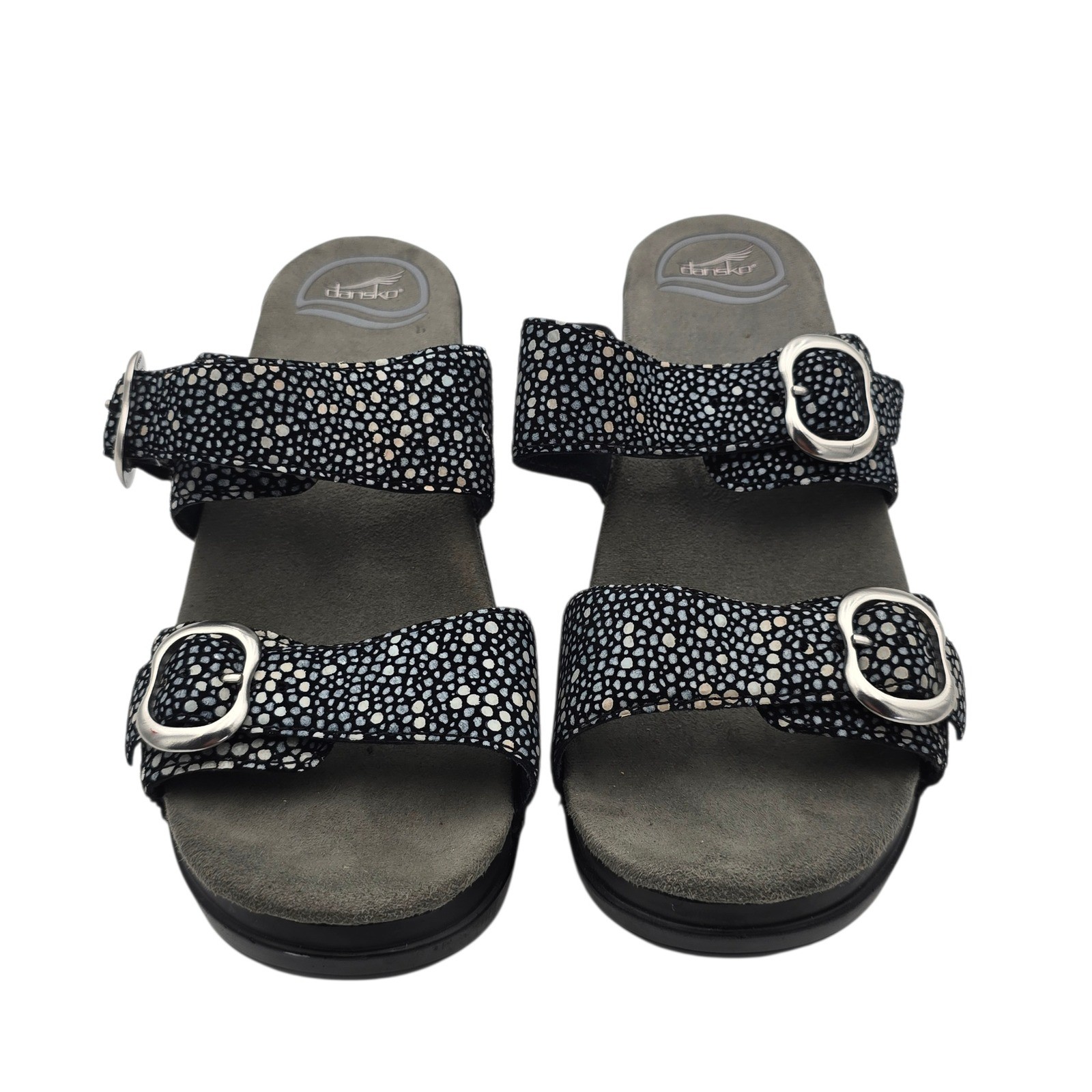 Dansko Reece Buckle Sandals Black Pebble Print Leather Comfort Size 38/7.5 Women