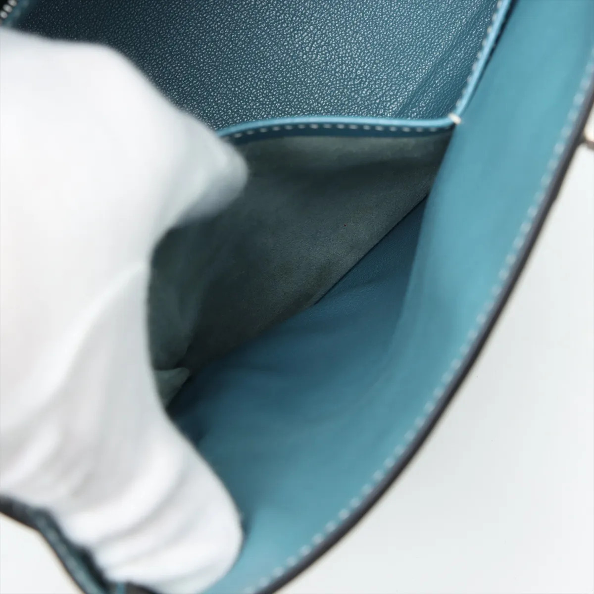 Hermès Kelly 28 Le Tournay Cushbell Blue Jean Silver Metal Fittings □C: 1999