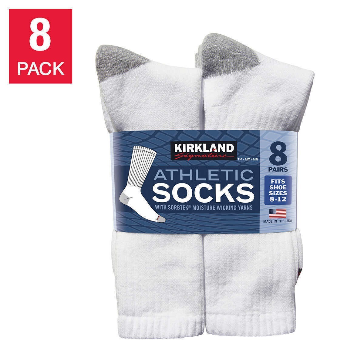 Kirkland Signature Men’s Athletic Sock 8 Pair or 4 Pairs White Color