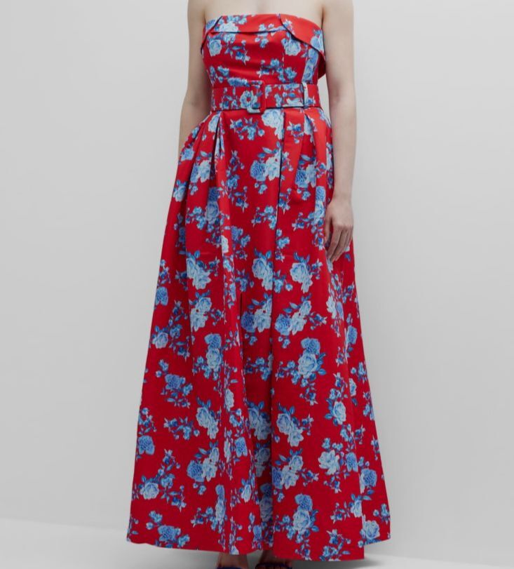$850 Sachin & Babi Women’s Red Brielle Floral Strapless Dress Size 14