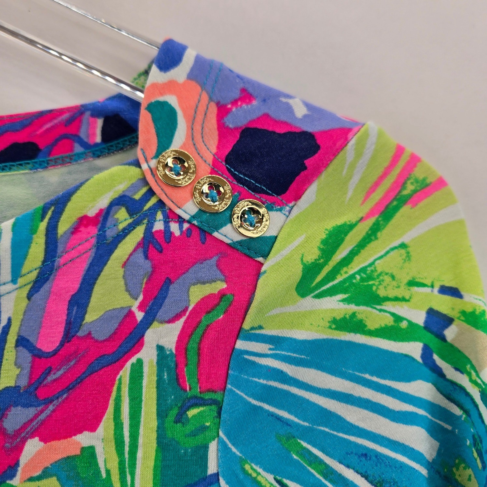 Lilly Pulitzer Sophie Dress XXS Tropical Palm Floral Gold Button Shift Travel