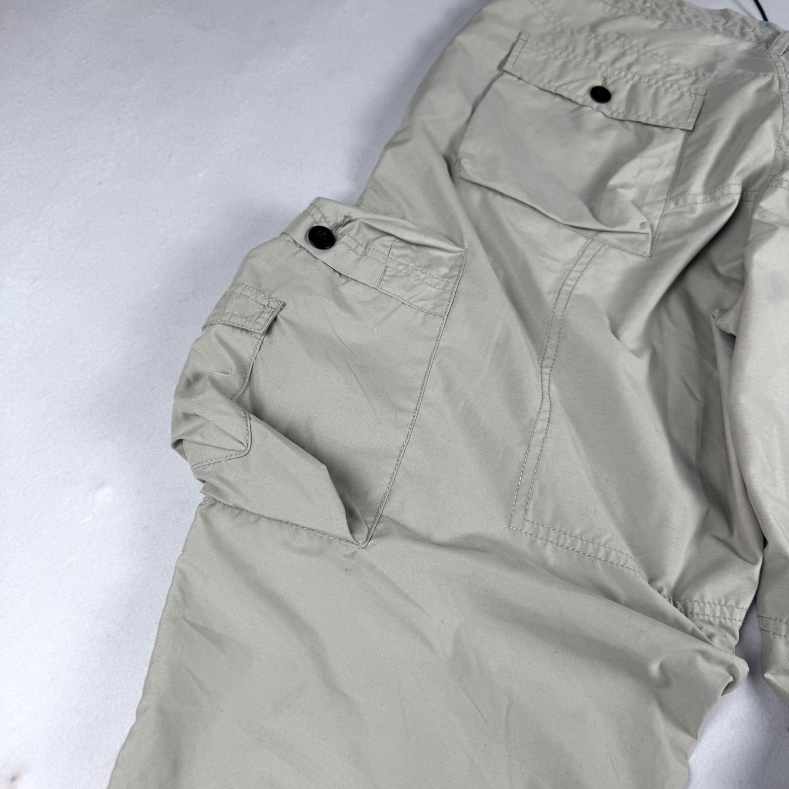 Mens Vintage Beige Cargo Convertible Zip Off Pants Utility Tactical Parachute