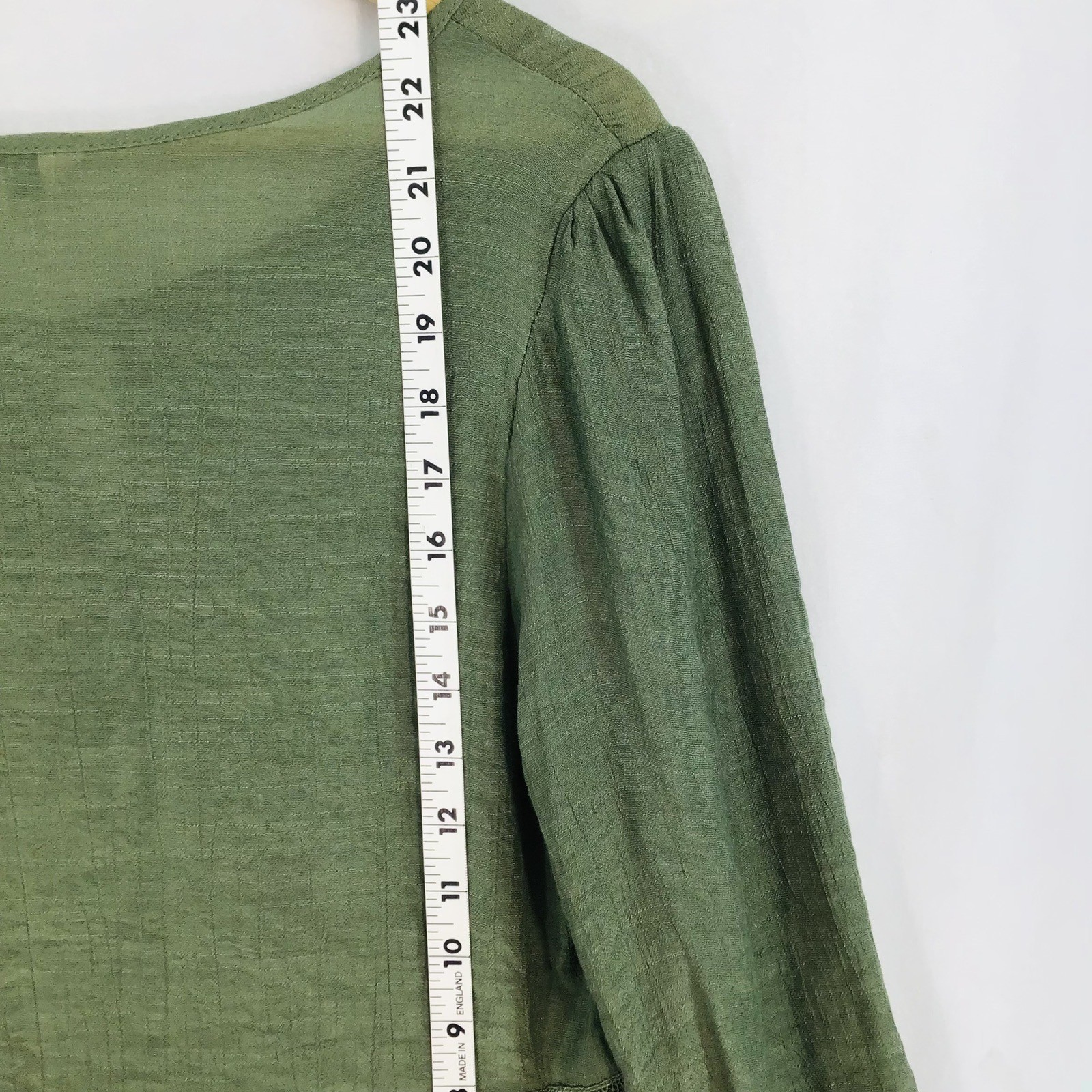 Babydoll Cottage Core Peasant Blouse Top Medium Moss Green Embroidered Lace