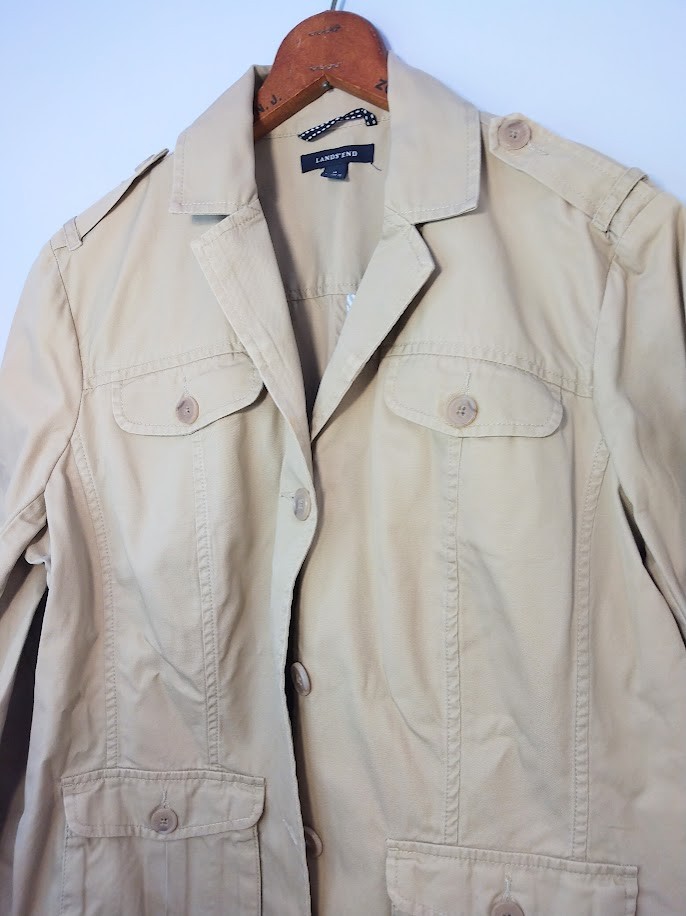 Lands’ End Women’s Utility Jacket Size Small Cotton Khaki Safari Flap Pockets
