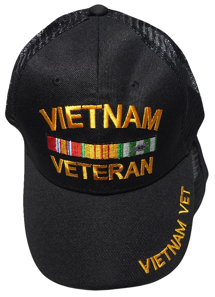 Vietnam Veteran Vet Ribbon Black Mesh Trucker Embroidered Hat Cap – Licensed