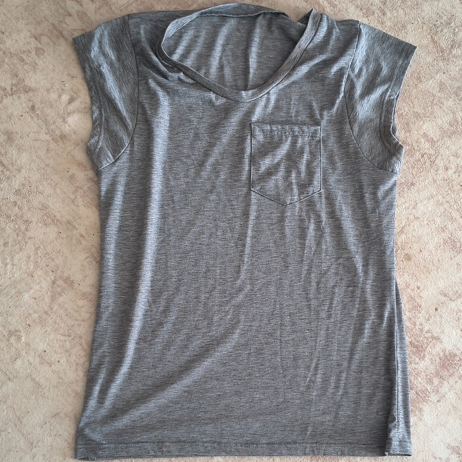 Women’s Gray Solid Knit Scoop Neck Cap Sleeve Pocket Pullover T-Shirt S