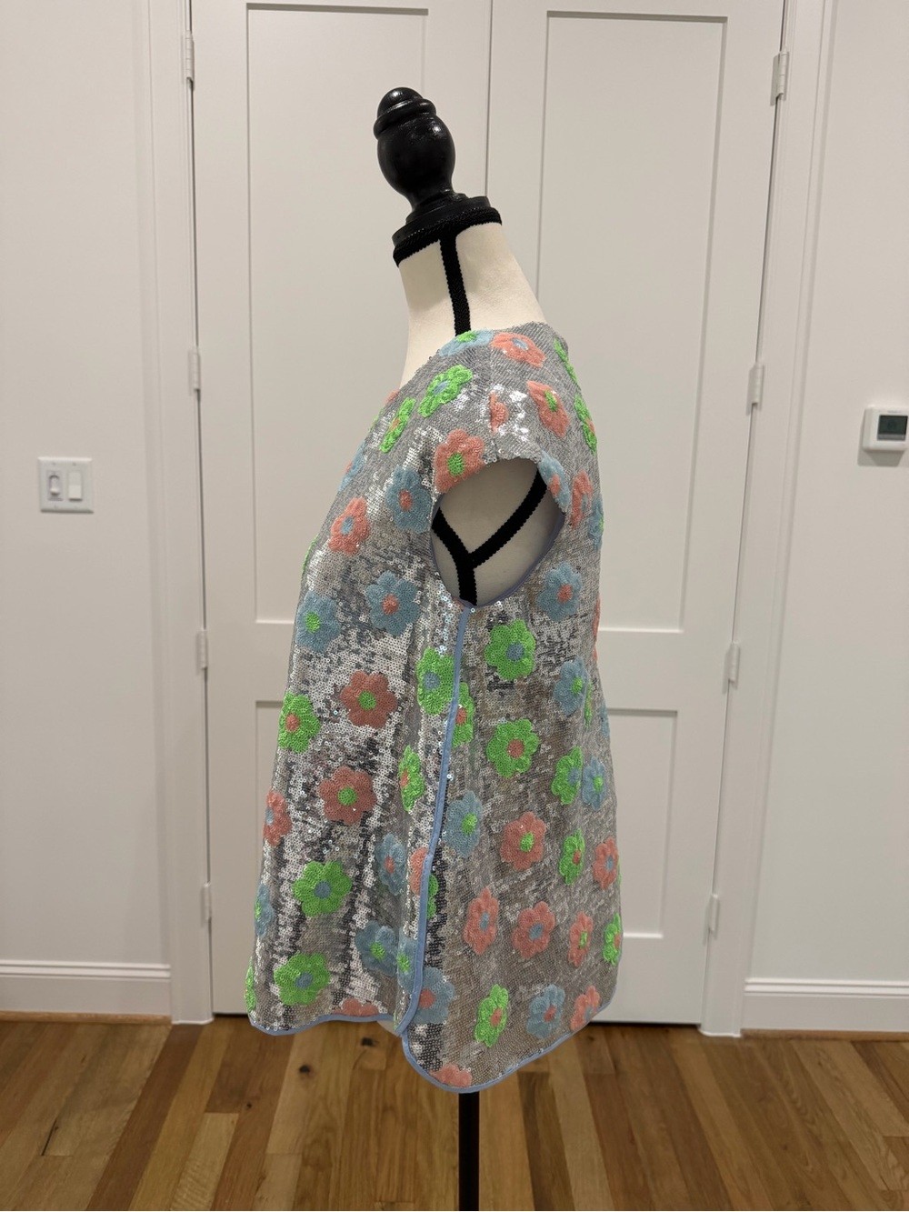 Odeeh Floral Sequin Tunic Top | Silver Sequin Oversized Statement Top