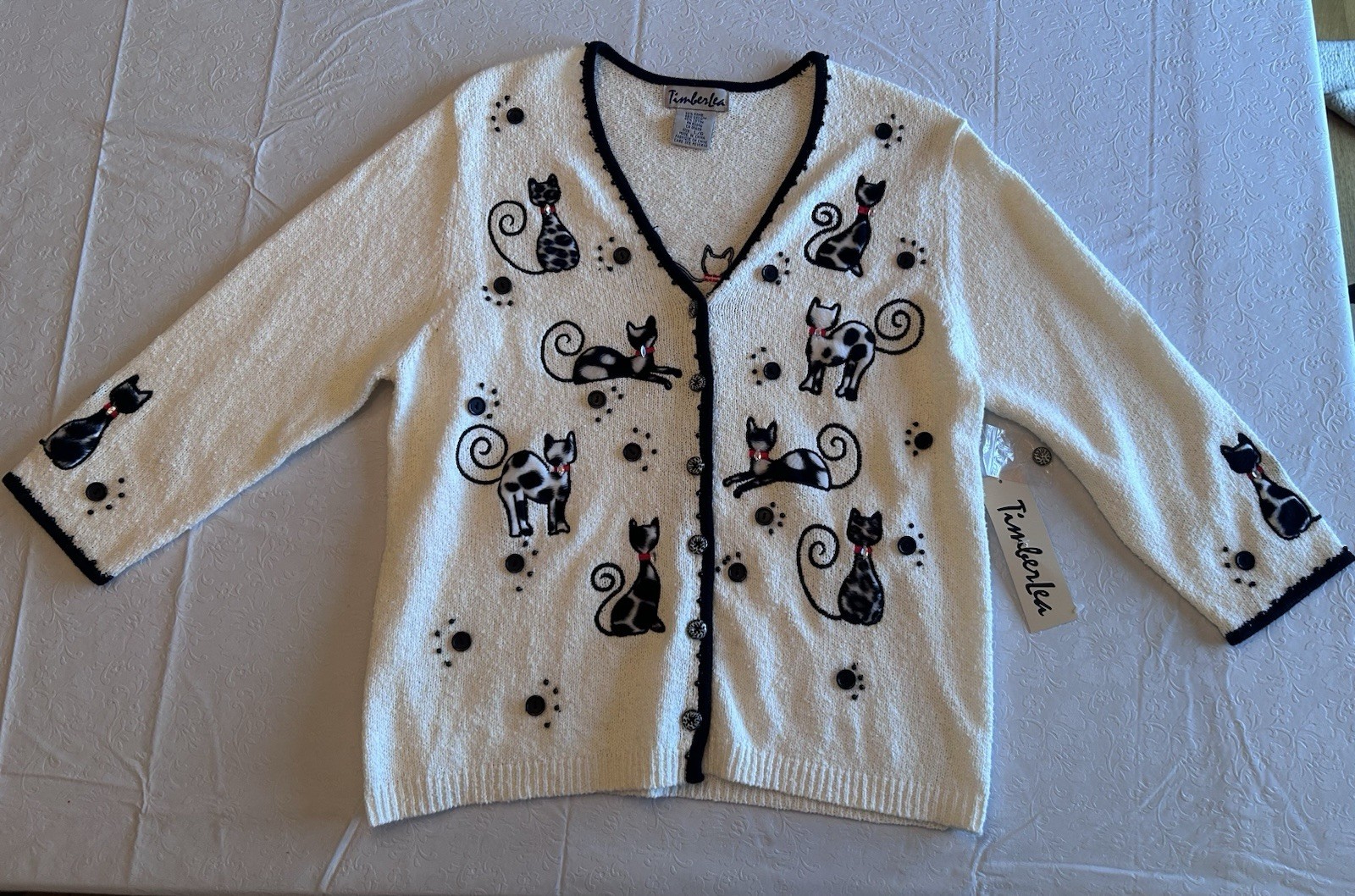 TimberLea Beaded Cat Cardigan Sweater (Women) — CUTE And Well Made! NWT