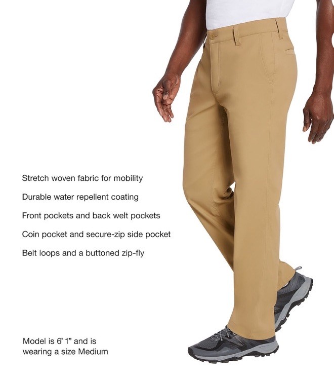 Eddie Bauer Tech Men’s Chino Pants Khaki 32 X 30 Water Repellent UPF50 Stretch