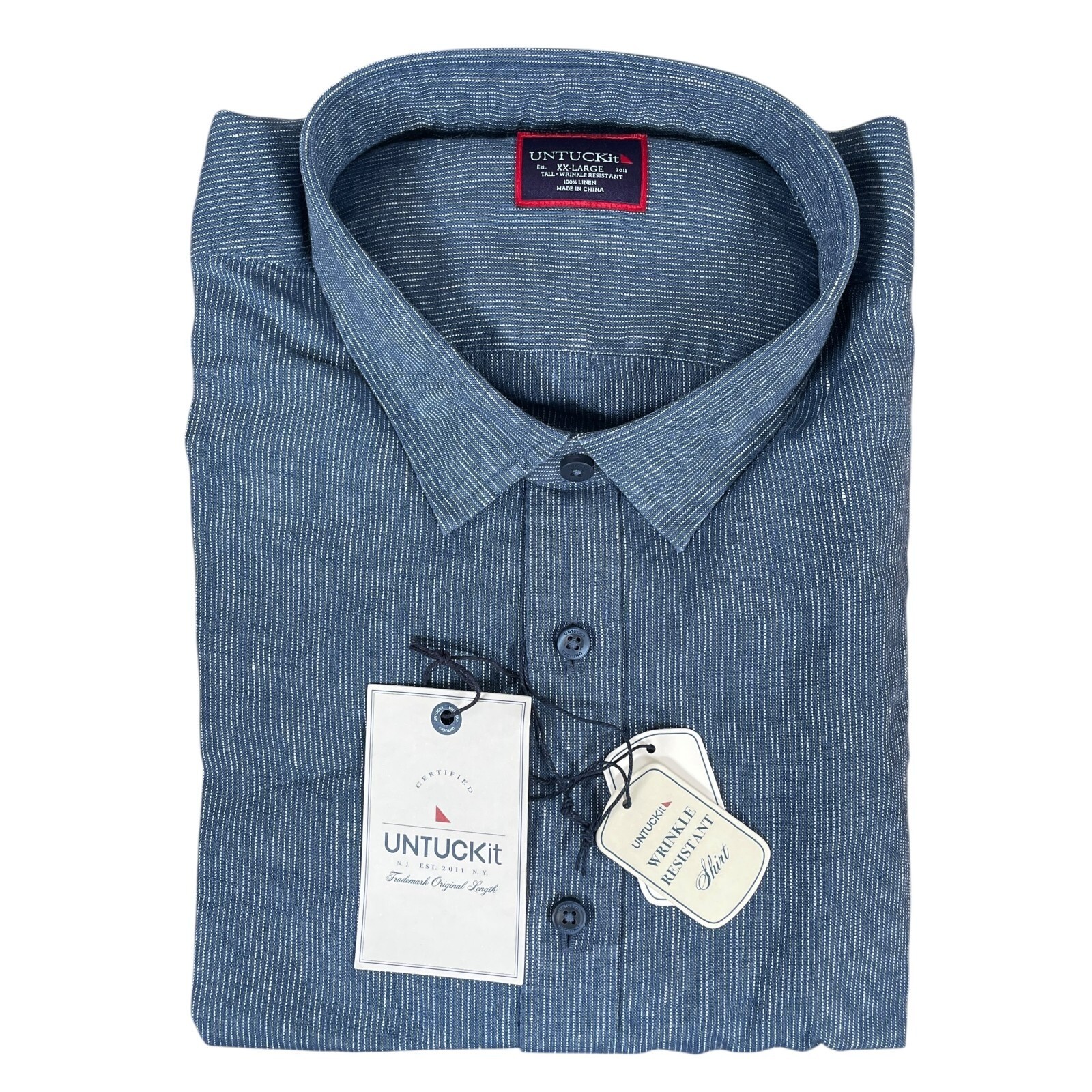 UNTUCKit Canon 100% Linen Button Up Shirt Mens 2XLT Reg Blue Short Sleeve NEW
