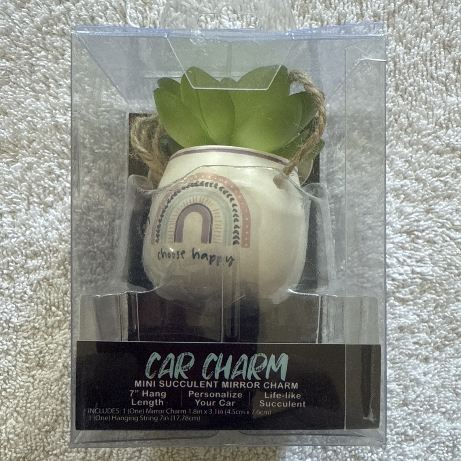 Mini Succulent Car Mirror Charm 7” Hang Length 2×3