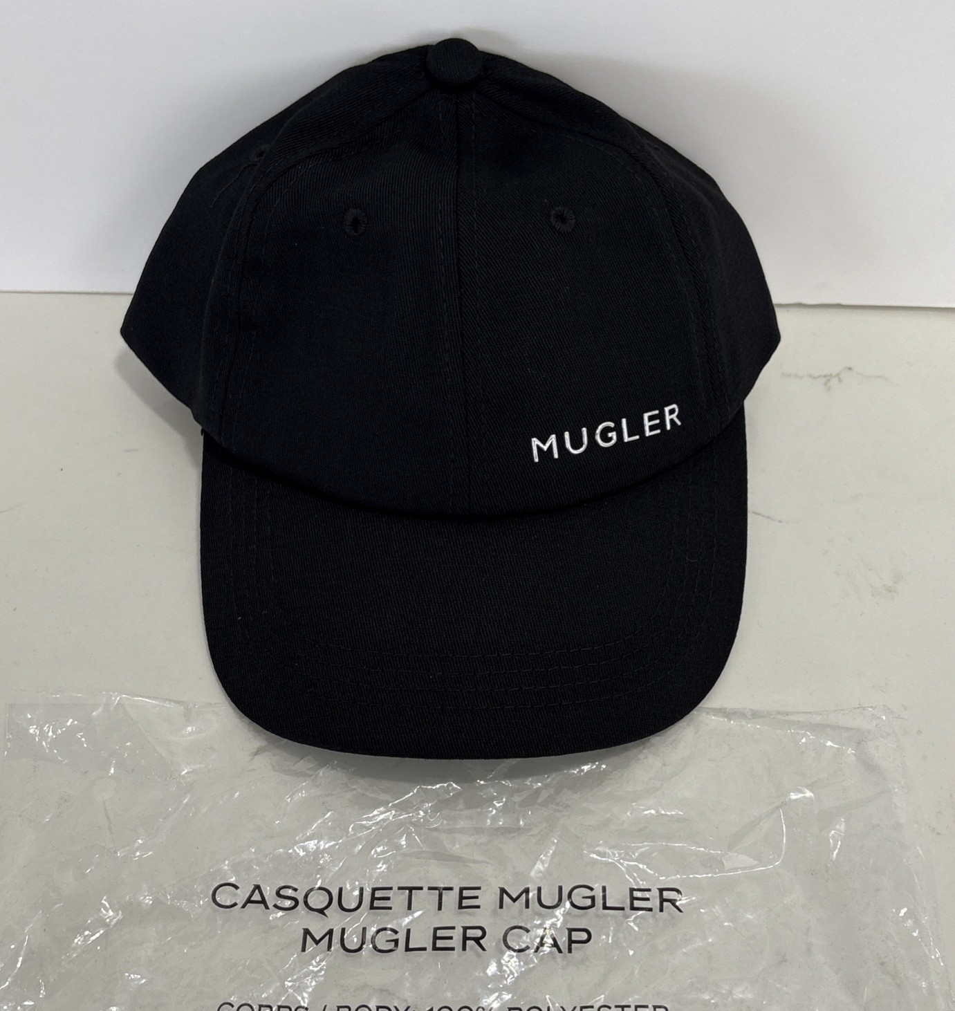 MUGLER LOGO PLAQUE ORGANIC COTTON BASEBALL CAP CAPPELLO DONNA BLACK ADJUSTABLE