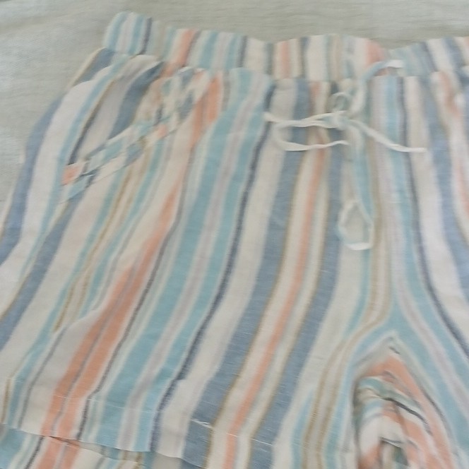 Briggs Women’s Size XL Blue Orange White Stripe&Green Linen Blend Shorts 2 pair