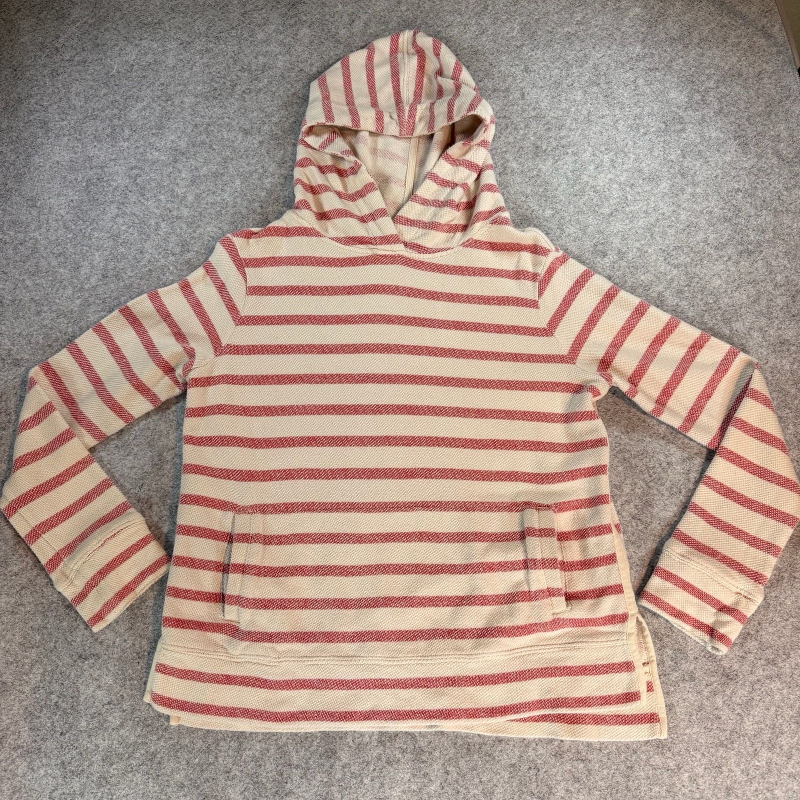 Natural Reflections Women’s Cream and Red Striped Long Sleeve Hoodie