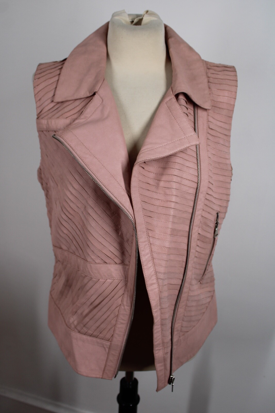 NWT My Tribe L Pink Leather Asymmetrical Zip Moto Vest