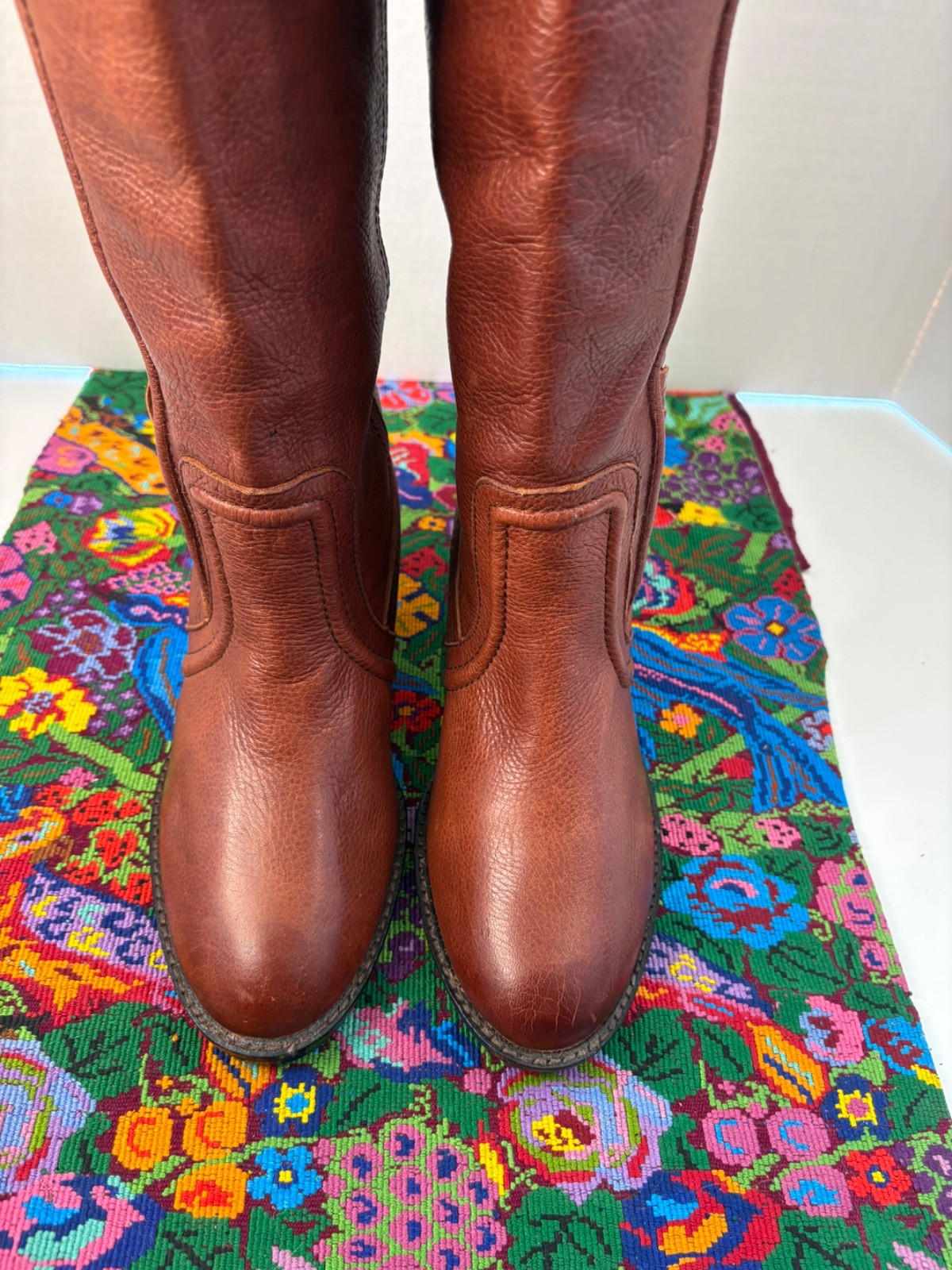 Fossil Knee High Brown Leather Woven Side Panels Riding Boots 9US/7UK/40EU NWOB
