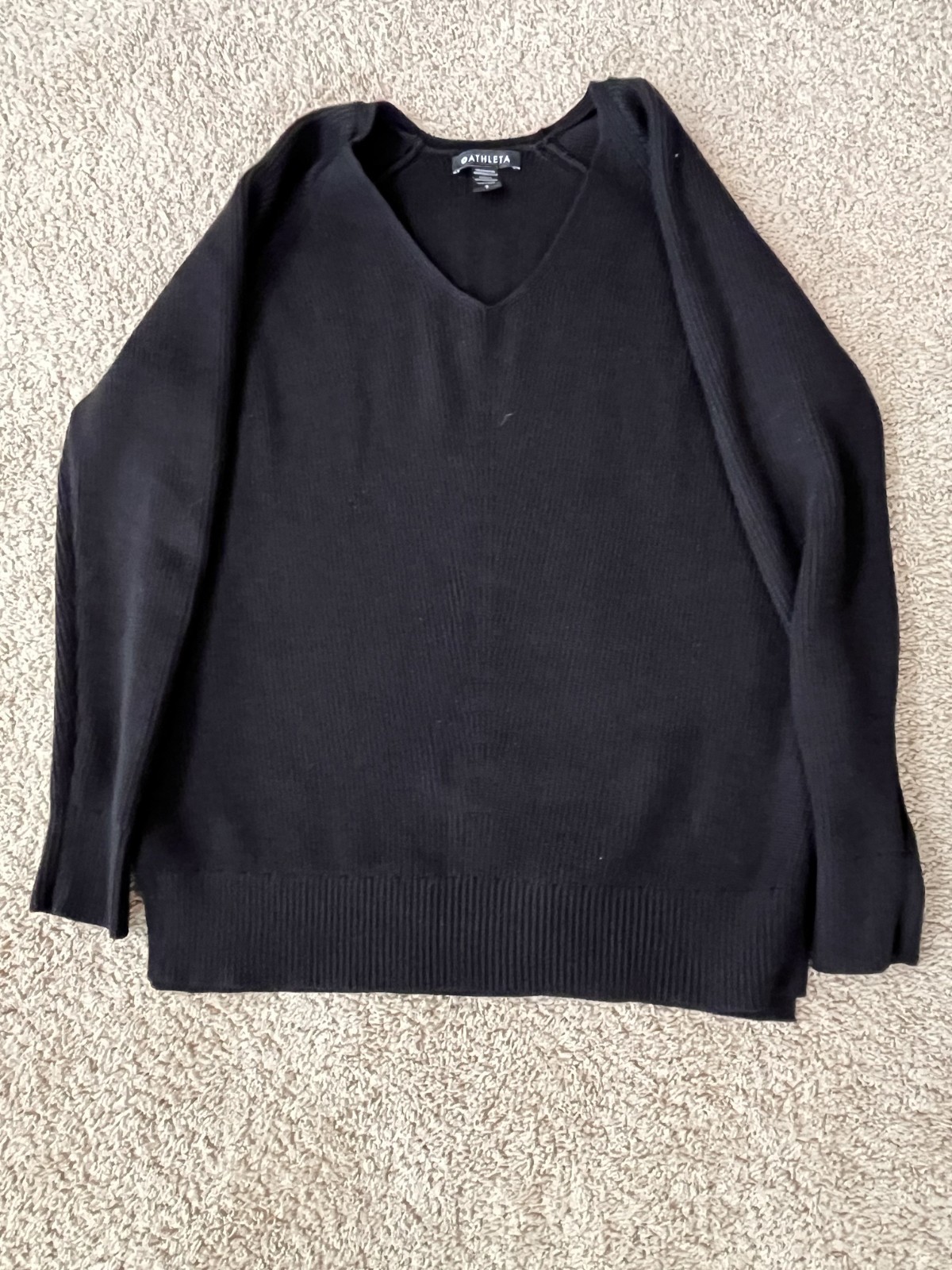 ATHLETA Hanover V- Neck Sweater Small BLACK Ribbed Womens NWOT