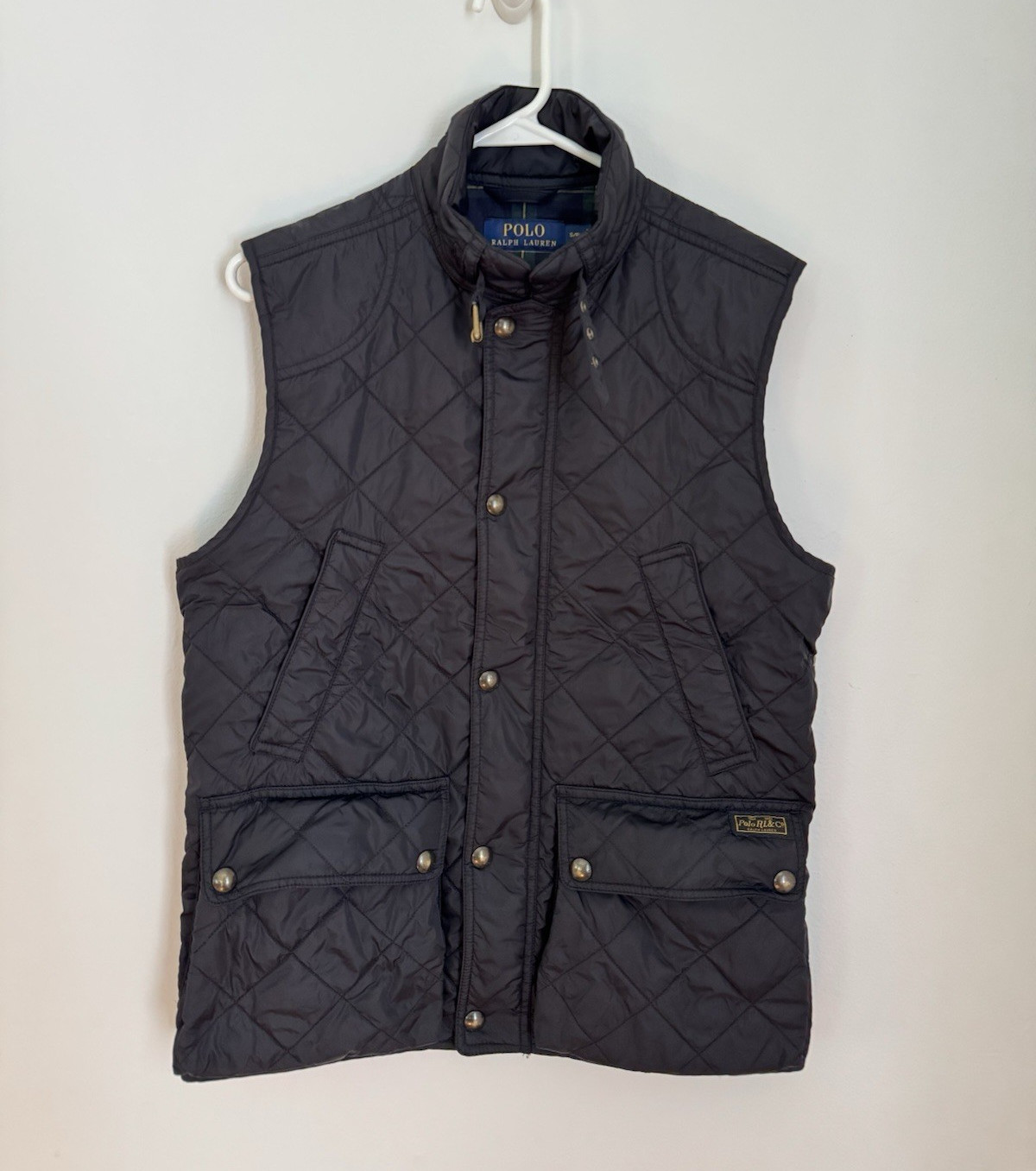 Polo Ralph Lauren Men’s Black Quilted Vest Zip/Button Stand-Up Collar S