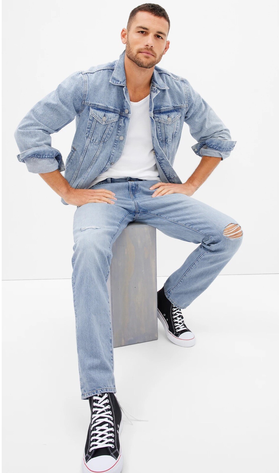 Gap Destructed Straight Taper Washwell Mid Rise Straight Thigh Men’s Jeans NWT
