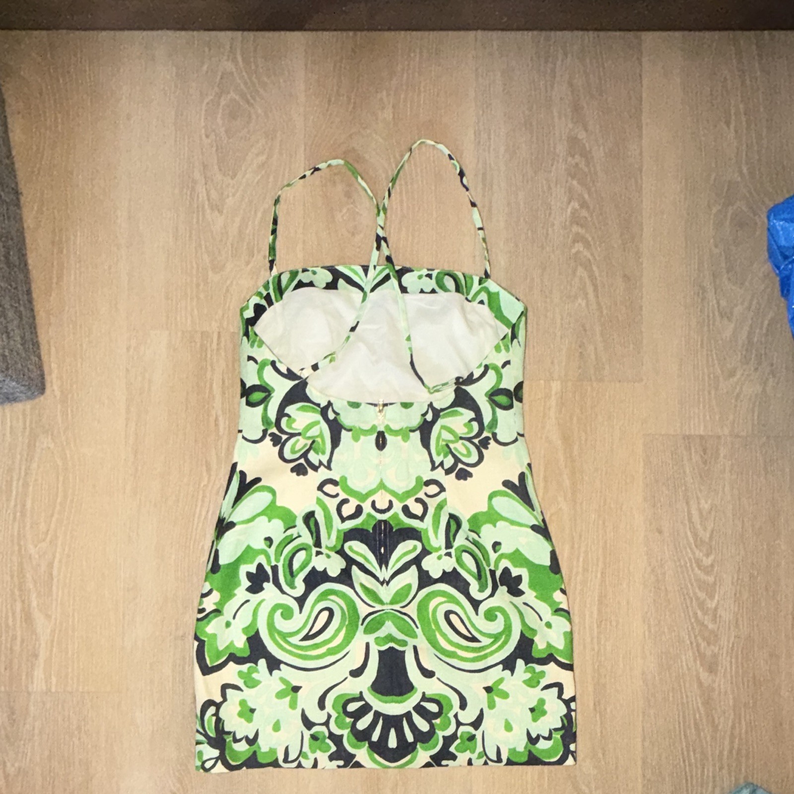 Cara Cara Dira Mini Dress Square Neck Strappy Floral Green/White/Black 4