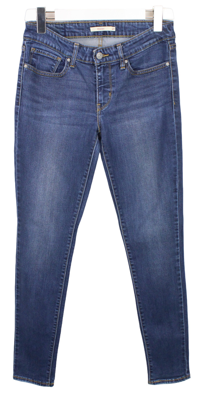 LEVI’S 711 Skinny Jeans Womens W27 L30 Zip Fly Whiskers New Blue