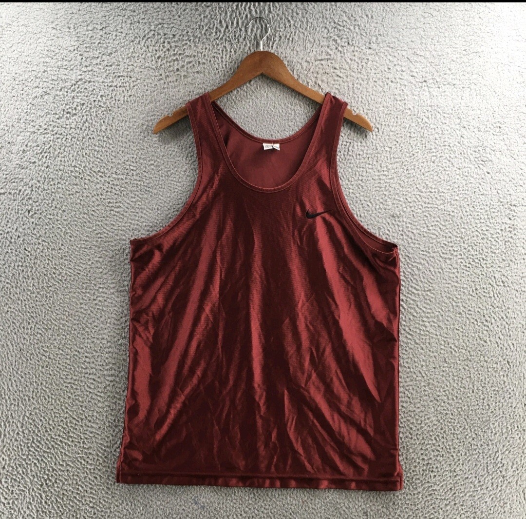 Vintage 90s Nike Basketball Jersey Tank Top Large Satin Burgandy Silky Shiny