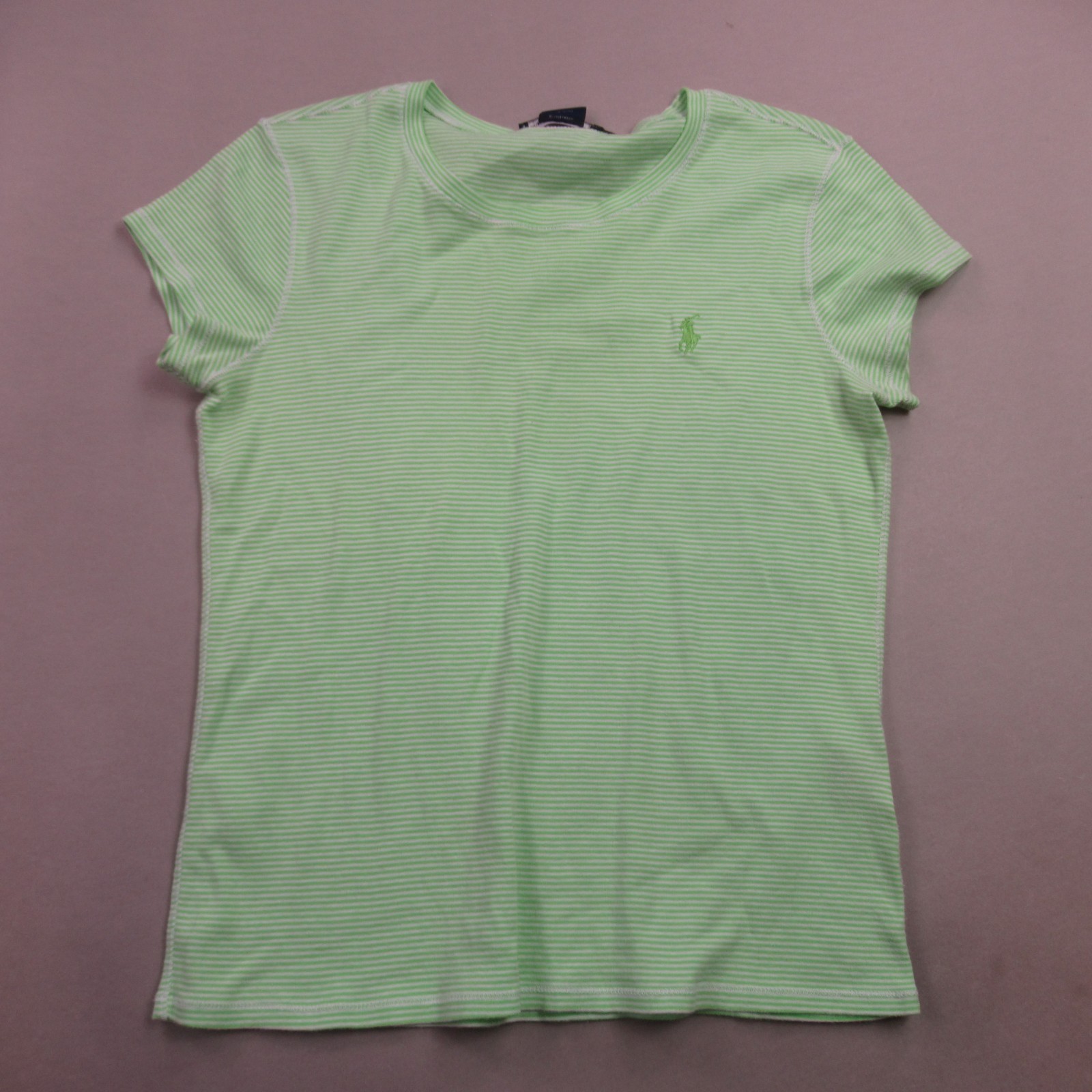 Ralph Lauren Sport Shirt Womens Large Stripes Short Sleeve Crew Neck Green
