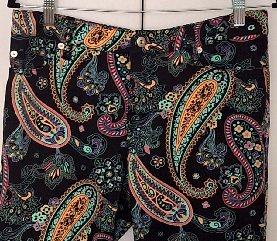 Loudmouth Black/Multi-colored Paisley-print Lightweight Jeans – Size 10