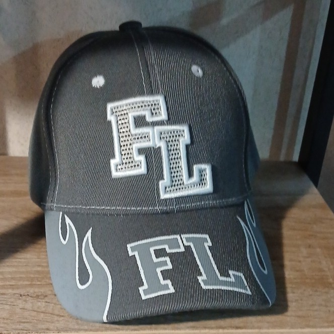 FL Embroidered Flame Brim Baseball Cap Hat Gray Black White Men One Size