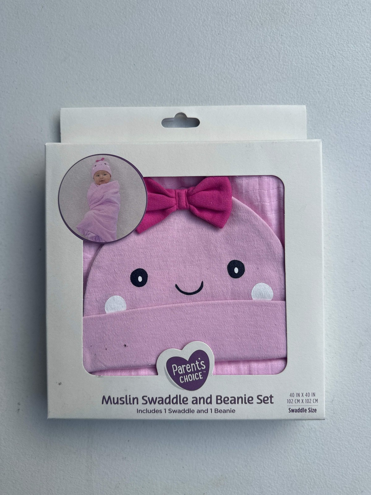 Parent’s Choice Pink Ghost Muslin Swaddle & Beanie Set – Pink Ghost