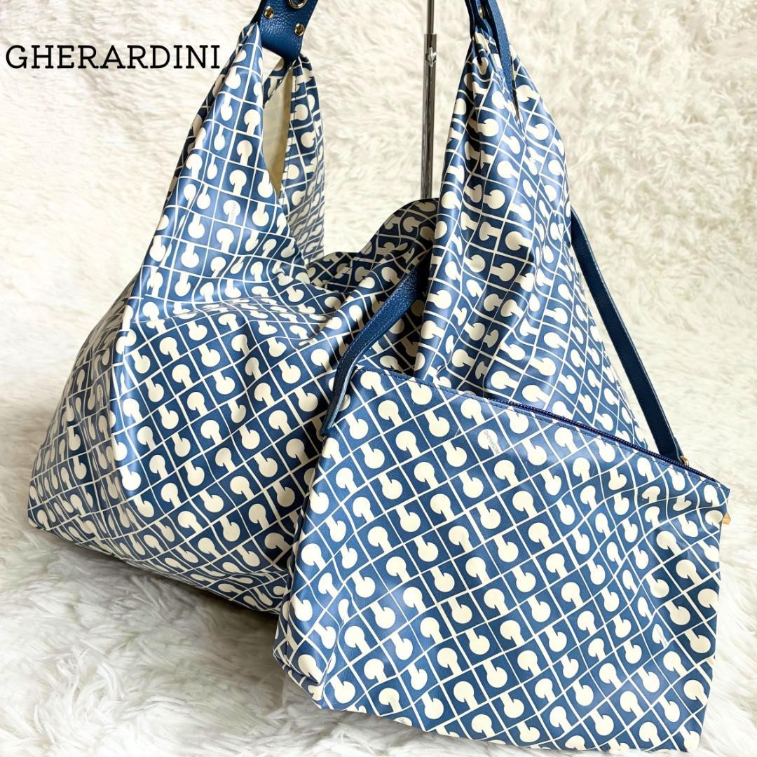 Gherardini Softi Tote Bag All-Over Print Leather White A4 Japan Rare 0612627
