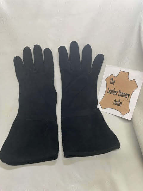 Mens Leather Gauntlets – Black, Suede, Unlined, Long arm cuff, Medieval, Biking