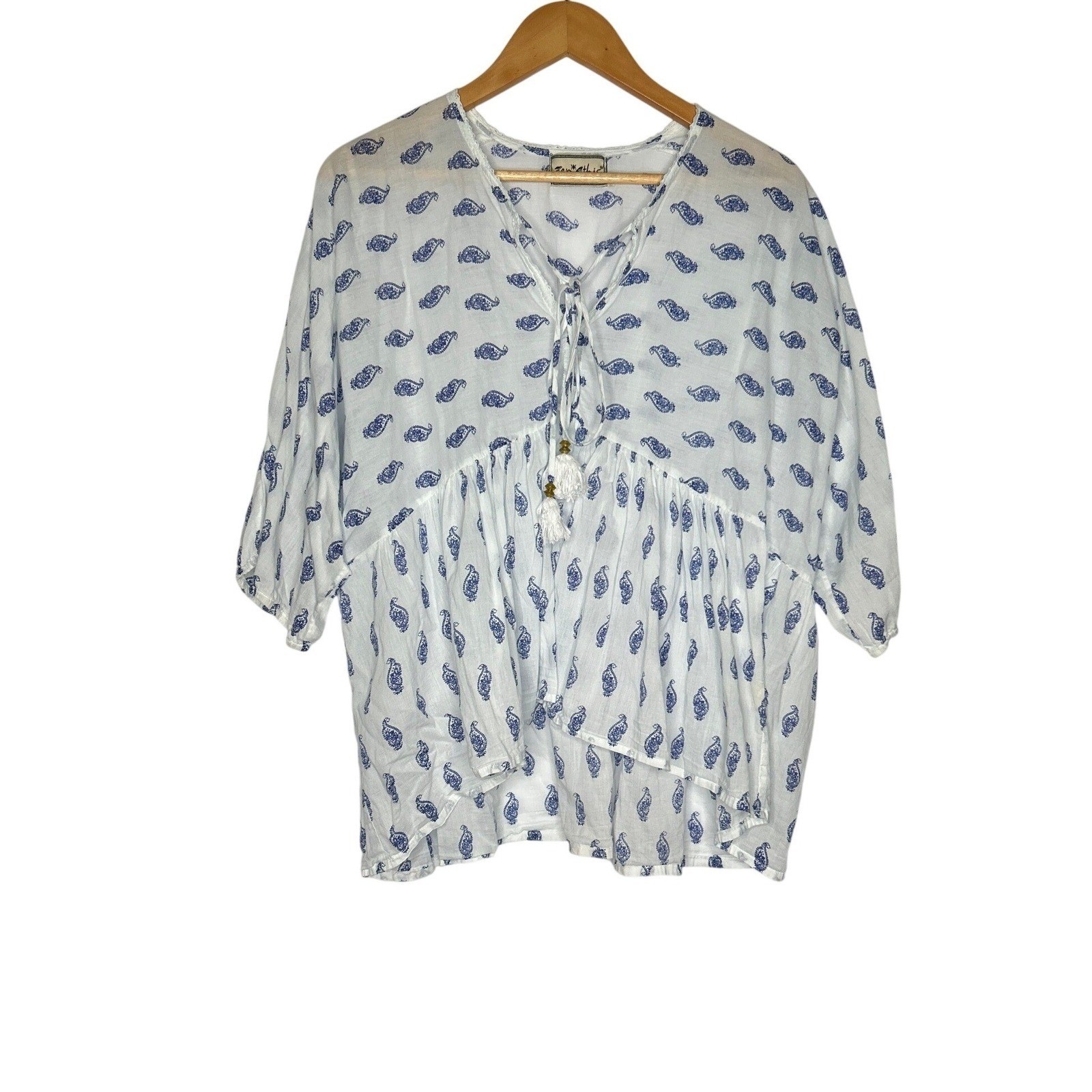 Zen Ethic Oversized Paisley Cotton Boho Peasant Blouse S M L France India