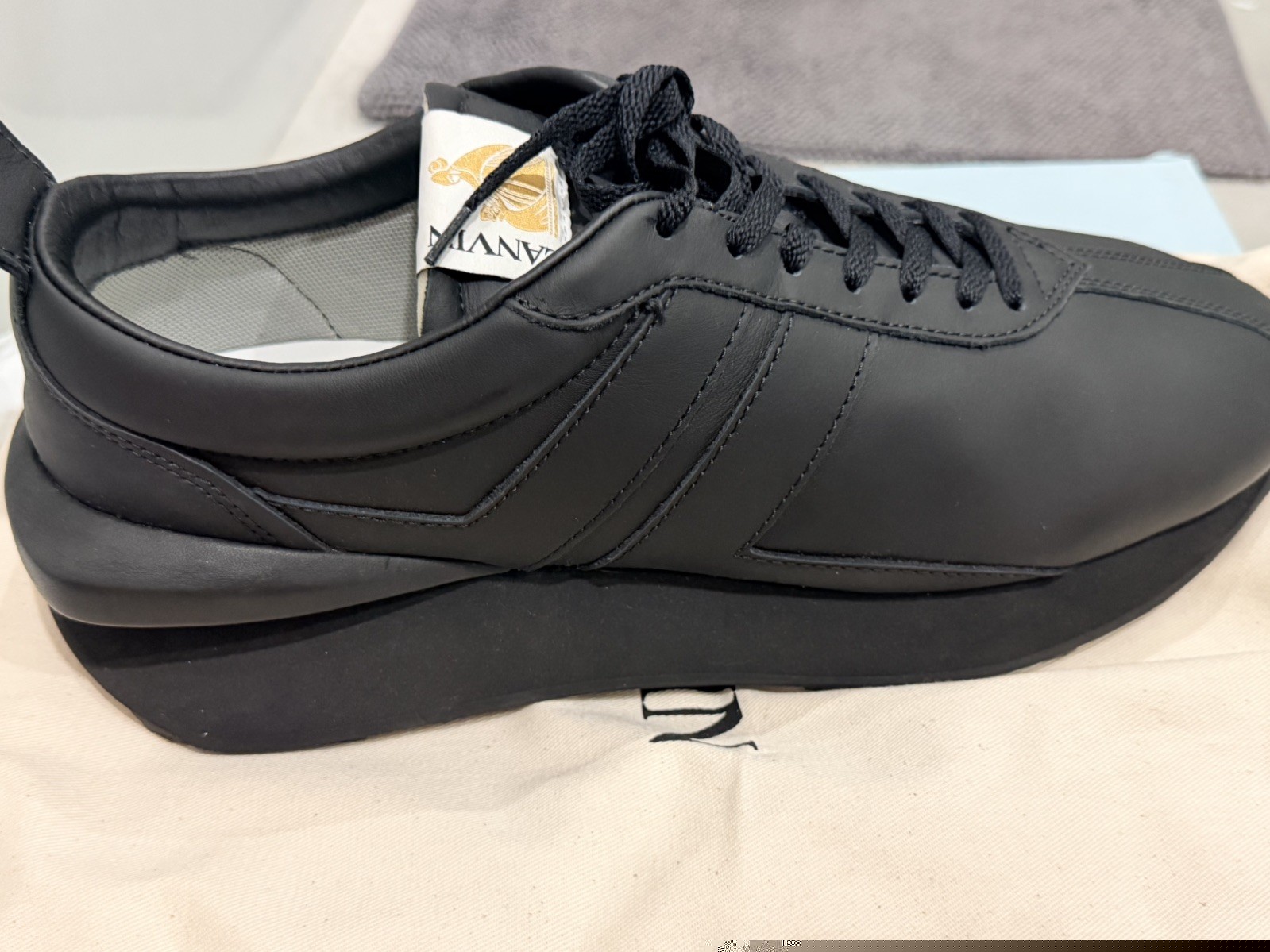 LANVIN Bumper Men’s Shoes Black Leather low top sneaker